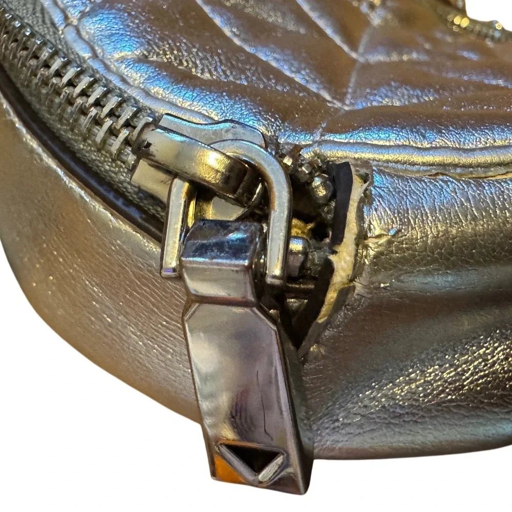 Guess Laiken Mini Round Crossbody Bag Quilted Metallic Design  adjustable‎ strap